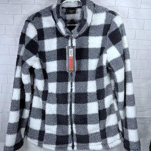 NEW 32 Degrees Women's Soft Sherpa Full-Zip Jacket White/Black Plaid Size S